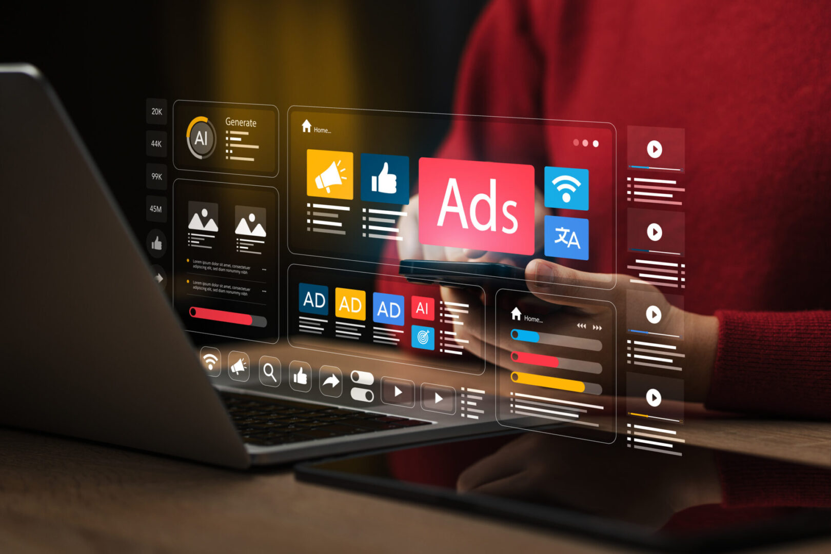 Virtual screen with ad campaign tools