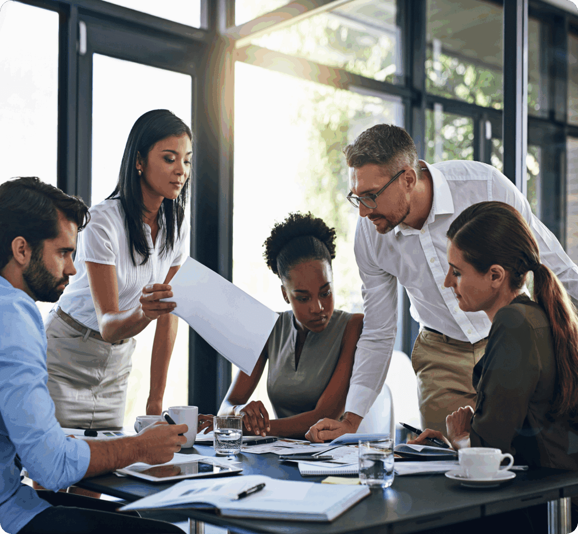 Group reviewing paperwork together