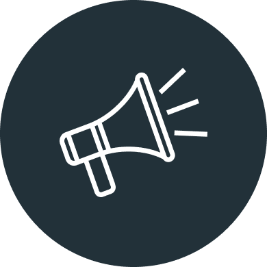White megaphone illustration, dark circle